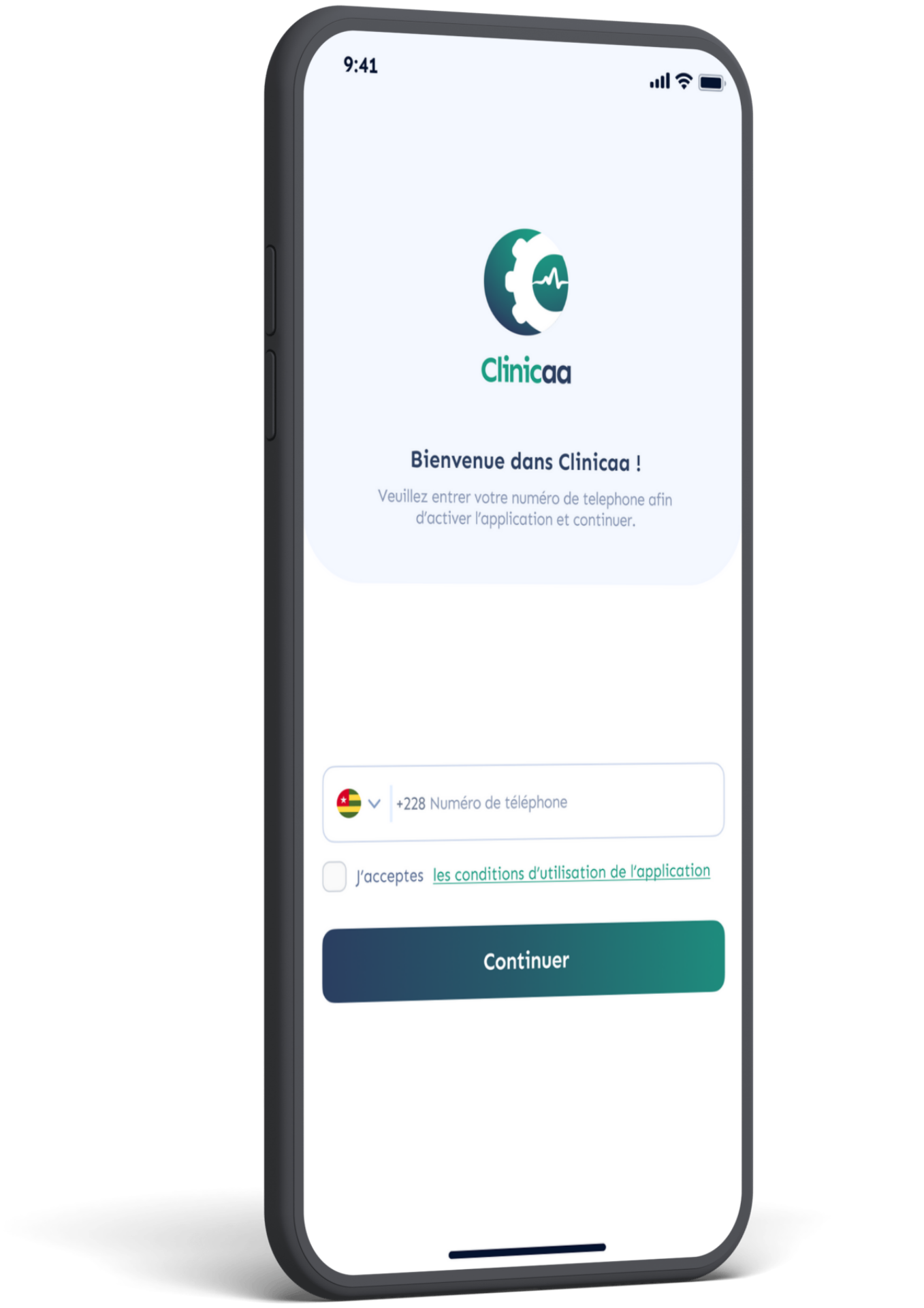 Écran de connexion Clinicaa
